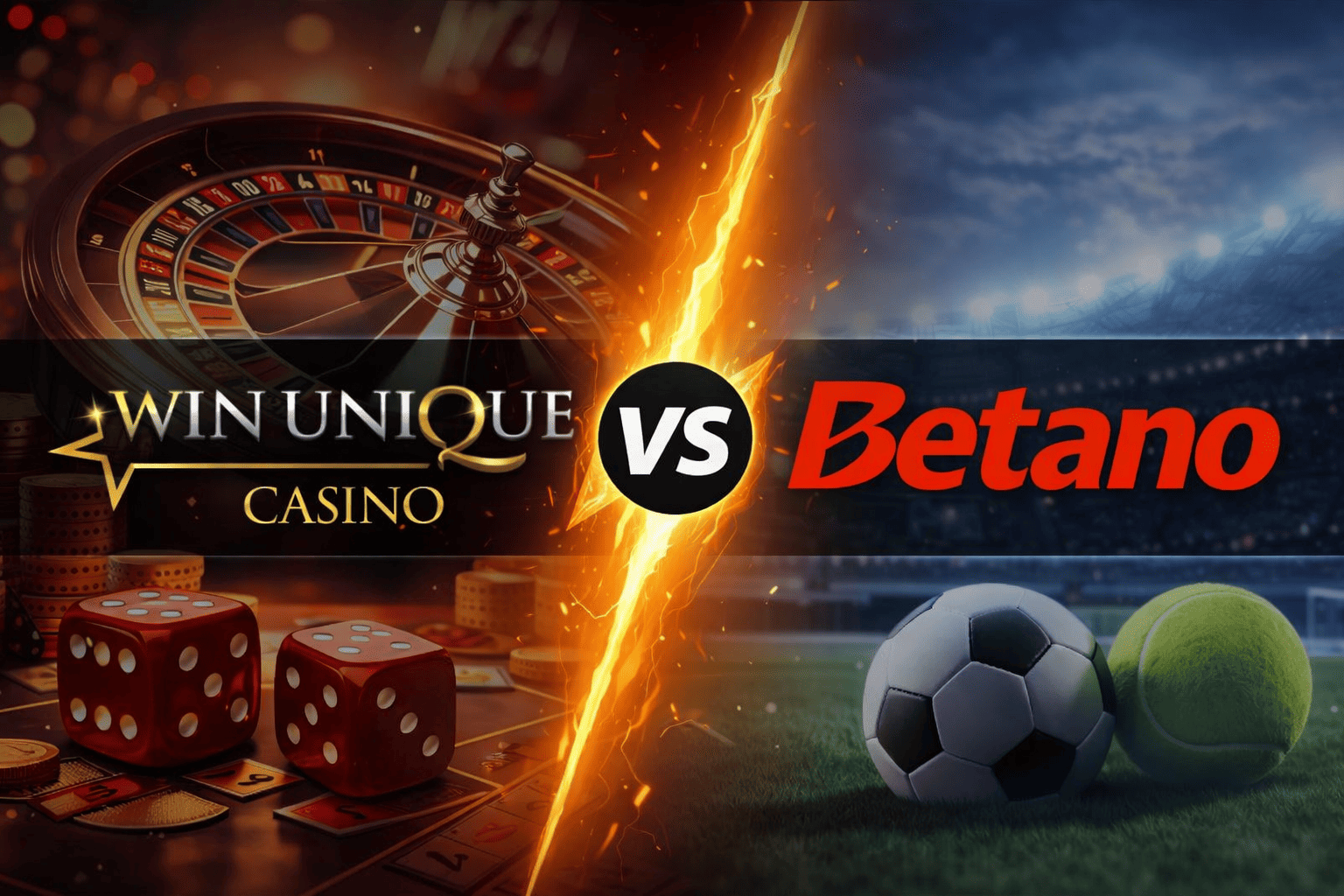 Comparativa entre Win Unique Casino y Betano, mostrando sus respectivas ofertas y características